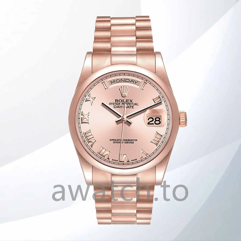 rolex day date 118205 36mm men's president bracelet/oyster bracelet rose gold dial