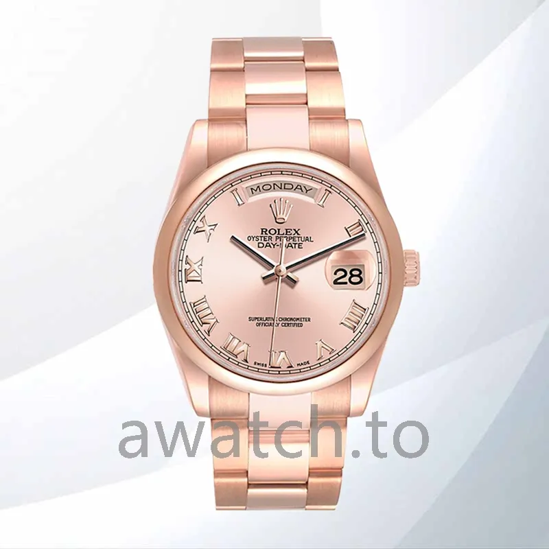 rolex day date 118205 36mm men's president bracelet/oyster bracelet rose gold dial