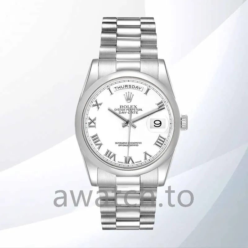 rolex day date 118206 0041 men's 36mm white dial silver tone