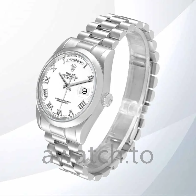 rolex day date 118206 0041 men's 36mm white dial silver tone