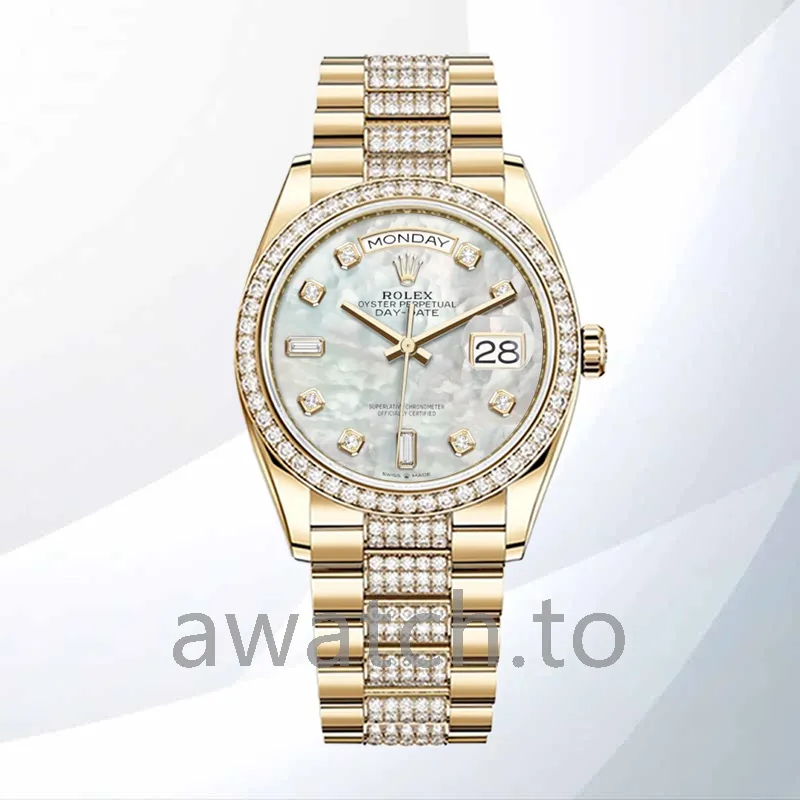 rolex day date m128348rbr 0017 36mm men's mother of pearl dial gold tone