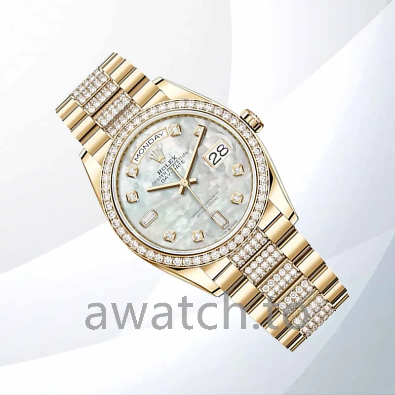 rolex day date m128348rbr 0017 36mm men's mother of pearl dial gold tone
